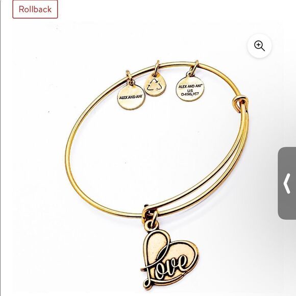 Alex and Ani Rose Gold Love Bangle Bracelet with Heart Charm - Picture 5 of 5